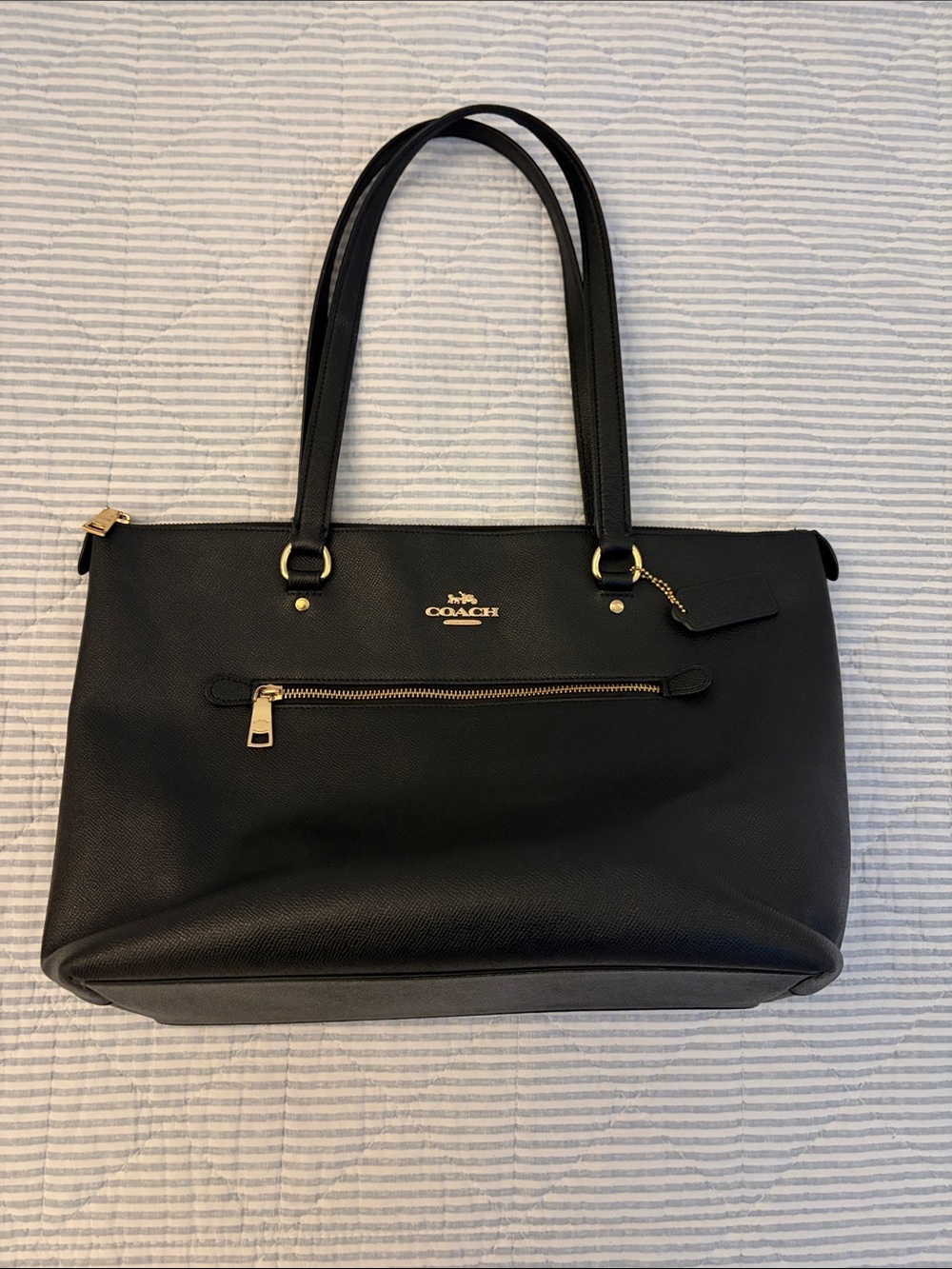 Coach Black Leather Tote Bag with Gold Hardware